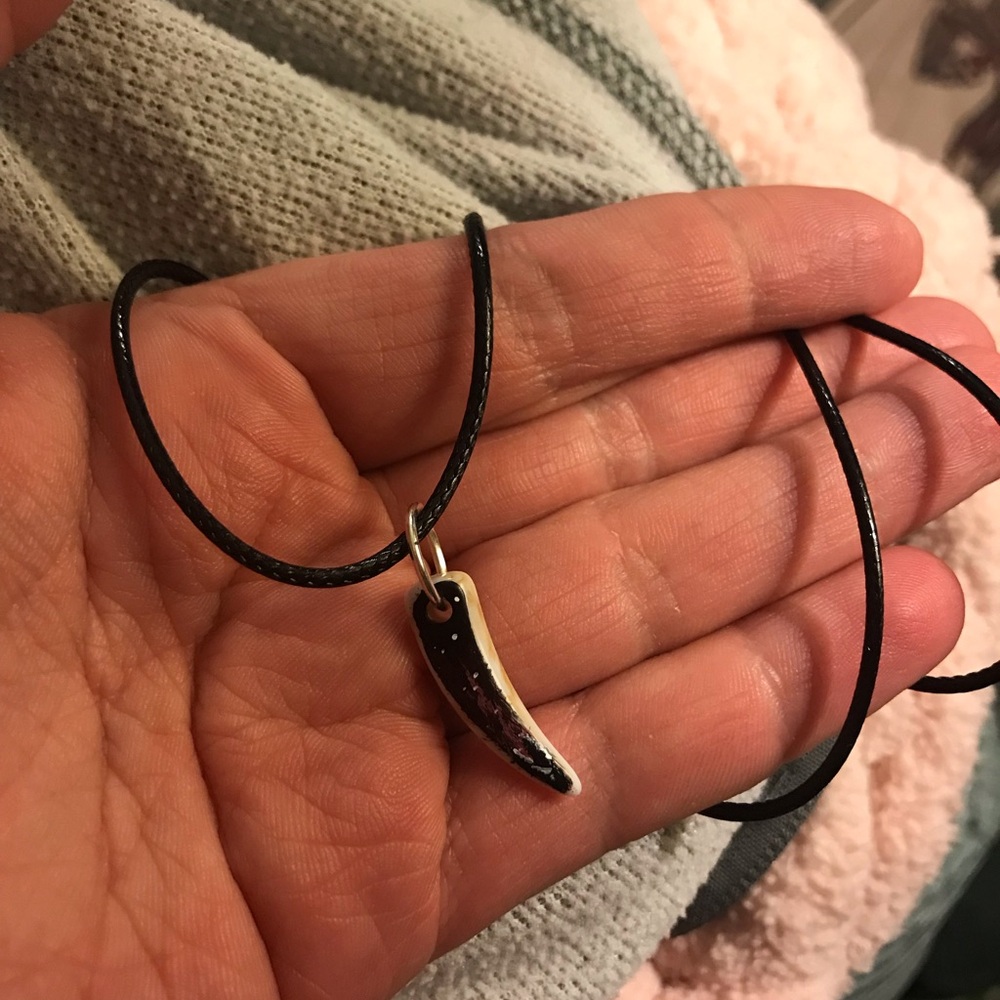 Black Cord Necklace with Small Tooth Charm